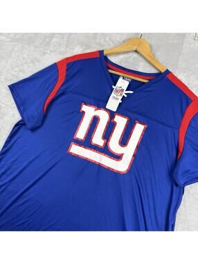 New York Giants Lace Up Jersey V-Neck Shirt Women 2XL NFL Team Apparel Fan NWT